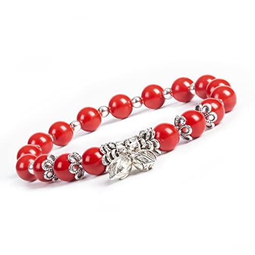 Natural Stretch Gemstone Bracelet Healing Stone Beaded Bracelets for Women Men Gifts (Unisex) - color: red cinnabar