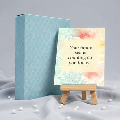 exciting Lives Positive Motivational Cards with Inspirational Quotes & Wooden Easel – 40 Daily Affirmation Desk Cards for Confidence, Mindfulness & Self-Growth