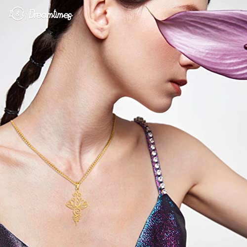Dreamtimes Lotus Flower Pendant Necklace for Women Yoga Healing Charms Unalome Symbol Amulet Stainless Steel Jewelry Lotus Flower Necklace Buddha Yoga Necklace - color: GOLD