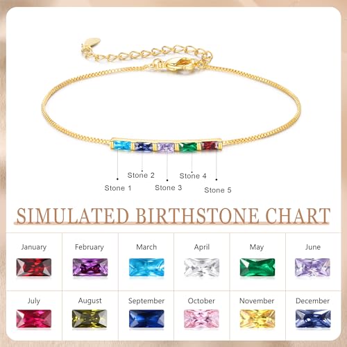 Personalized Birthstone Bracelet for Women – 925 Sterling Silver Adjustable Family Mothers Day Bracelet with Birthstones, Mothers Day, Christmas,Birthday Gift for Mom, Grandma, Wife, Bridesmaid - color: 5 Birthstones