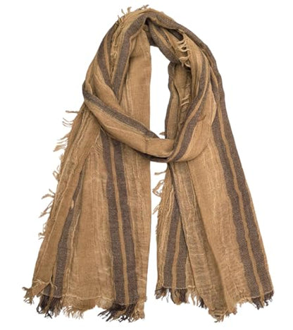 Artistic Retro Cotton And Linen Scarf, Plain Tie Dye Gradient Autumn And Winter New Soft Cotton Shawl - color: Shallow Camel