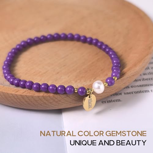 Morchic 4mm Natural Gemstone Beads Stretch Bracelet for Women, With Freshwater Pearls, Energy Gem Birthday Gift for Her 7.2” - color: Phosphosiderite