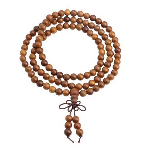 Nupuyai Natural Wood Wrap Bracelet for Women and Men, 108 Prayer Mala Beads Tibetan Necklace for Unisex Elastic Meditation Yoga Jewelry - color: Golden Silk Wood(6mm)