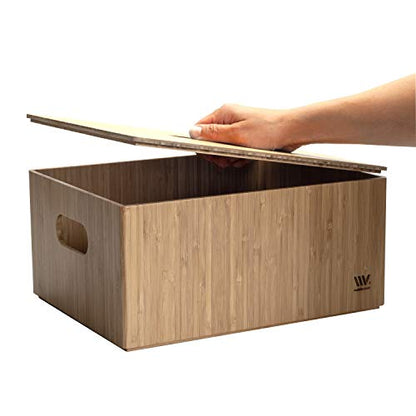 MobileVision Bamboo Storage Box PLUS LID COMBO, 12”x 9”x 6”, Durable Bin w/Handles, For Clothes, Shoes, Arts & Crafts, Closet & Office Shelf