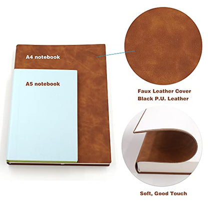 Large Thick Journal Notebook, Blank Papers, A4 8.4x11.4 inches, 416 Pages, Soft Faux Leather Cover Sketchbook for Writing Drawing (Brown, Plain) - color: Brown, Plain, 416Pages