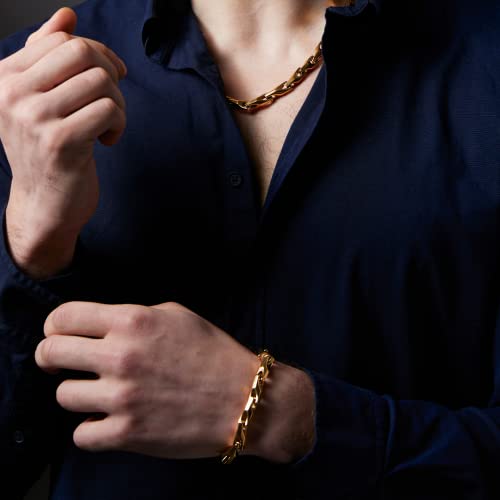 Urban Jewelry Men’s Wheat Link Bracelet Collection – Tungsten Carbide Base, 3-Sided Links, 8.3 Inch, Black, Silver & 24K Gold Plated Variations, Scratch-Resistant, Gift Box - color: 18K Gold Plated over Tungsten Bracelet 18K Gold pTungsten Bracelet