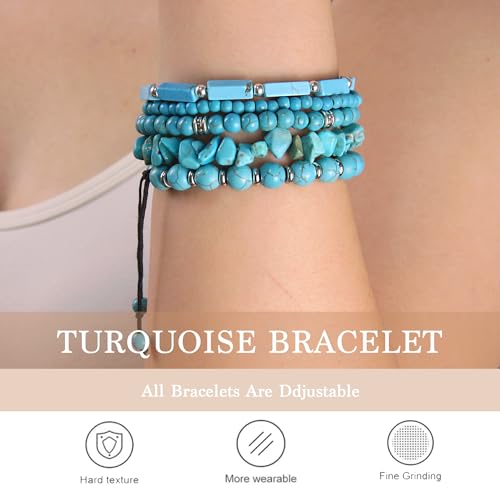 5Pcs Healing Crystal Bracelet for Women Men, Handmade Adjustable Gemstone Bracelets Beaded Reiki Energ Bracelet Set Jewelry Gifts for Women Men - color: Turquoise