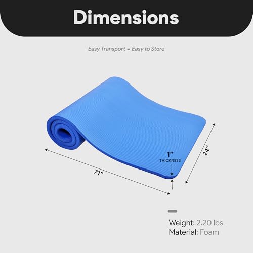 BalanceFrom Yoga Mat, 1-Inch Extra Thick High Density Exercise Mat, Anti-Tear Exercise Yoga Mat with Carrying Strap, Suitable for Various Yoga Exercises, Multiple Colors