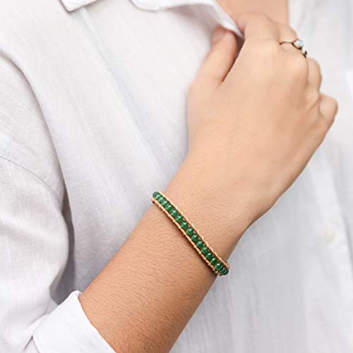 Infinityee888 Leather Bracelet Light Brown Wrap Beads Natural Stone Adjustable for Men Women Teen Yoga Handmade Bohemian Gypsy Boho - color: Green