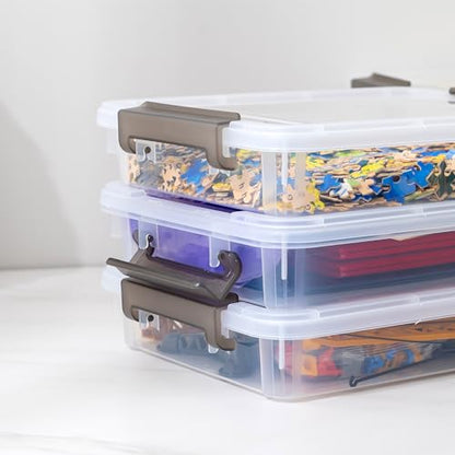 Citylife 4 Packs Portable Project Case, Clear File Box with Snap Lid, Stackable Plastic Organizers for Craft Projects, Letters, A4 Paper, Cards, and Photos - size: 5QT, style: 4 PCS