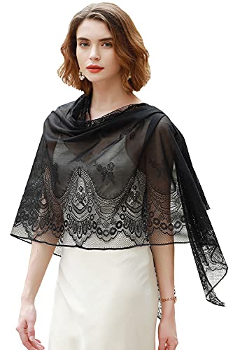 RIIQIICHY Shawls and Wraps for Evening Dresses Scarfs for Women Pashmina Wedding Formal Shawl - color: Black-3