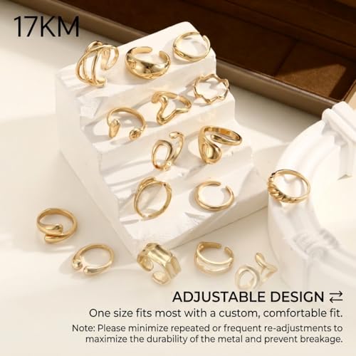 16 PCS Gold Chunky Rings Set for Women, 14k Gold Plated Thick Dome Stackable Open Rings Trendy Dainty Minimalist Jewelry Gifts - color: 01-Gold