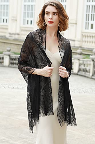 RIIQIICHY Shawls and Wraps for Evening Dresses Scarfs for Women Pashmina Wedding Formal Shawl - color: Black-3