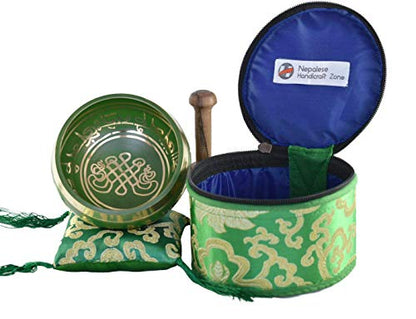 Color Singing Bowl Set with free stick and cushion by Nepalese Handicraft Zone (Green)