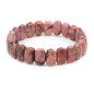 Keleny Semi Precious Stones 14mm Faceted Oval Beads Crystal Rock Elastic Bangle 7.5 Inch - color: Black Spots Rhodonite