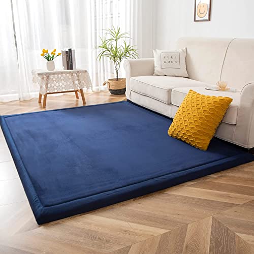MAXYOYO Baby Play Mat, 1.2" Thick Memory Foam Soft Padded Carpet with Non-Slip Backing, 3x5 ft Japanese Tatami Rug Living Room for Kids, Toddler, Children, Nusery(Navy) - color: Navy, size: 3x5 ft