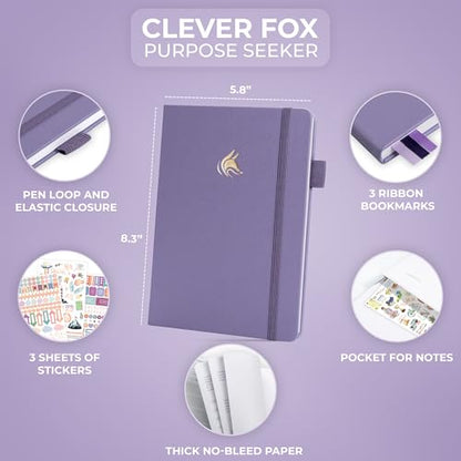 Clever Fox Purpose Seeker Journal – Guided Manifestation & Life Reflection Planner for Daily Self-Exploration, Goal-Setting & Gratitude (Lavender) - color: Lavender