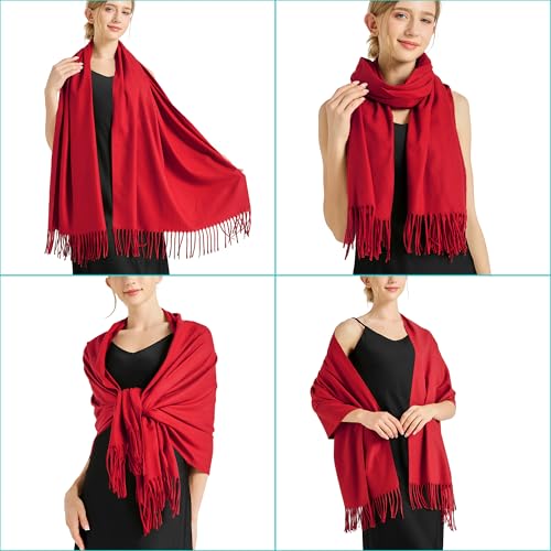 Ciormis Pashmina Scarf for Women, Soft Pashminas Shawls and Wraps for Evening Dresses, Wedding Bride Bridesmaid Shawls Scarf - color: U# Red