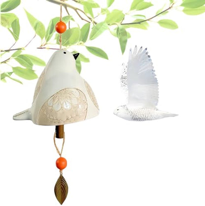 Cute Ceramic Wind Chimes for Outside and Indoor, Memorial Windchime with Soothing Melodic Tones, Gifts for Mom, Garden Patio Balcony Home Decor Hanging Windchimes (Single Bird-Silver)