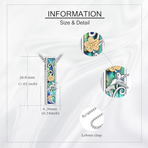 Cremation Urn Necklaces for Ashes Sterling Silver 3D Vertical Bar Memorial Pendant for Loved Ones Keepsake Cremation Jewelry Gifts for Women Men - style: Hummingbird