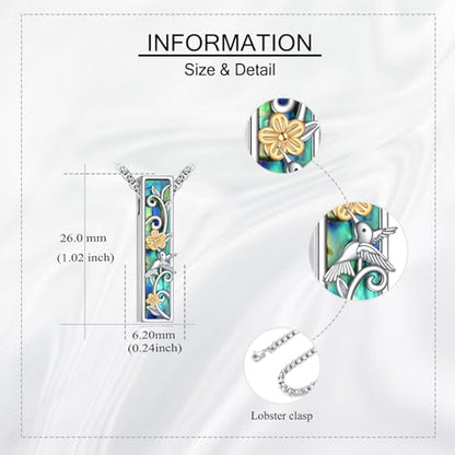 Cremation Urn Necklaces for Ashes Sterling Silver 3D Vertical Bar Memorial Pendant for Loved Ones Keepsake Cremation Jewelry Gifts for Women Men - style: Hummingbird