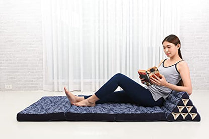 Leewadee 3-Fold Mat XXL with Triangle Cushion – Firm TV Pillow, Foldable Mattress with Cushion Made of Eco-Friendly Kapok, 67 x 31 inches, Blue White - color: Cbt1 - Blue, size: 3 seating segments XL