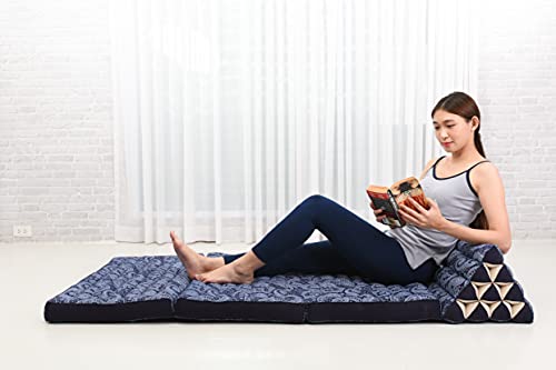 Leewadee 3-Fold Mat XXL with Triangle Cushion – Firm TV Pillow, Foldable Mattress with Cushion Made of Eco-Friendly Kapok, 67 x 31 inches, Blue White - color: Cbt1 - Blue, size: 3 seating segments XL