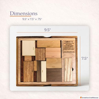 Creative Crafthouse Calibron 12 - Impossible 12 Piece Wooden Brain Teaser for Adults - Very Difficult Wood Puzzle - Made in USA - style: Calibron 12