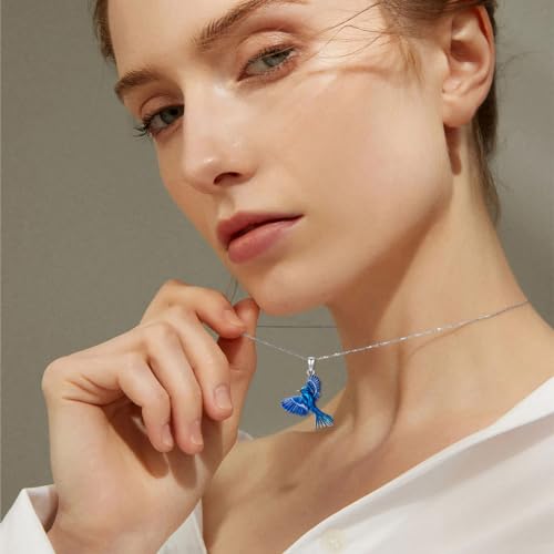 Hummingbird/Phoenix/Owl/Dove/Flamingo/Raven/Blue Jay/Cardinal/Peacock/Eagle/Parrot/Robin Necklace for Women 925 Sterling Silver Bird Pendant Necklace Animal Jewelry Gift for Mother Wife - style: Blue Jay Necklace
