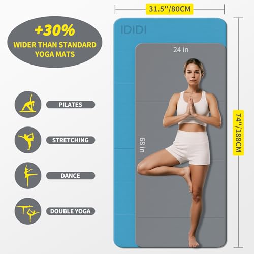 Foldable Extra Large Yoga Mat 74"×31.5", 8mm Double-Sided Non Slip Lightweight Fitness Mat for Man & Woman, Portable for Home Studio & Travel - color: Blue+Black