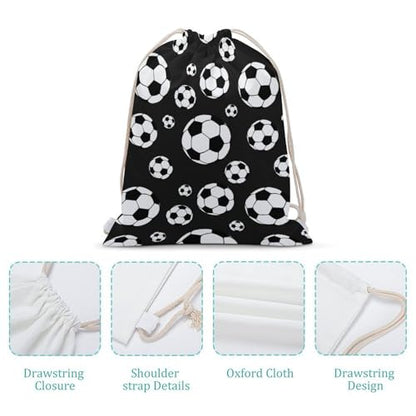 Soccer Balls Football Portable Canvas Drawstring Backpack with Drawstring Pockets 35x50cm - color: Soccer Balls Football, size: 35x50cm
