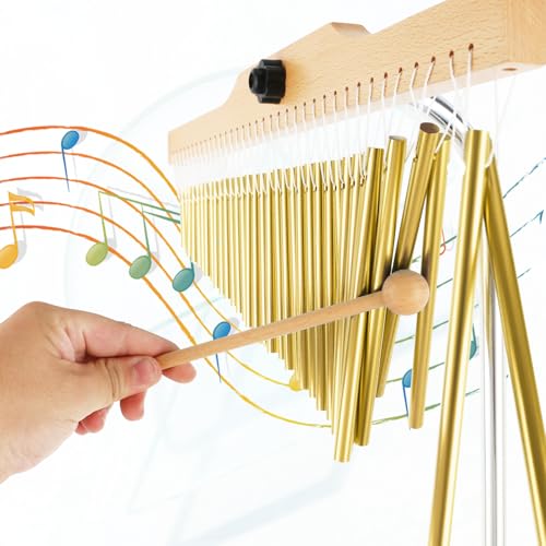 EASTROCK 36 Note Chimes Musical Instruments Percussion Instrument Single-row Chime Bar Chimes Percussion Height-Adjustable Stand Gold - color: 36note Gold