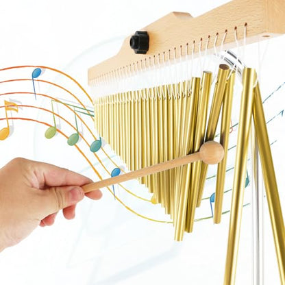 EASTROCK 36 Note Chimes Musical Instruments Percussion Instrument Single-row Chime Bar Chimes Percussion Height-Adjustable Stand Gold - color: 36note Gold