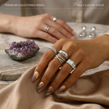 16 PCS Gold Chunky Rings Set for Women, 14k Gold Plated Thick Dome Stackable Open Rings Trendy Dainty Minimalist Jewelry Gifts - color: 01-Silver