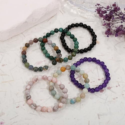 COLOYAN 6PCS 8mm Healing Stone Beaded Bracelet for Women Men, Natural Stretch Crystal Bracelets, Semi-Precious Gemstones Reiki Spiritual Jewelry