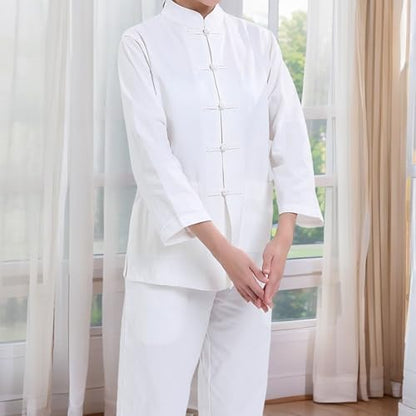 Meditation Clothing,Lay Buddhist Clothes for Women Buddhist Meditation Clothes Unisex Retro Buddhist Clothes Summer - color: White, size: Large