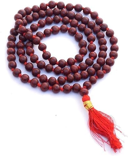 Rudraksh Mala, Natural Himalayan Genuine Original Rudraksha Rosary - style: Red Sandalwood Jaap mala 7-8MM