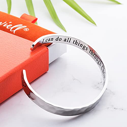 Carviell Bracelet - Gifts for Women – Inspirational, Friendship, Love, Mom, Daughter, Sister, Christian, Graduation, Memorial & Wedding Gifts – 100+ Phrases – Stainless Steel, Gift-Ready - style: CHRISTIAN GIFT - I can do all things through Christ who str