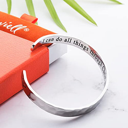 Carviell Bracelet - Gifts for Women – Inspirational, Friendship, Love, Mom, Daughter, Sister, Christian, Graduation, Memorial & Wedding Gifts – 100+ Phrases – Stainless Steel, Gift-Ready - style: CHRISTIAN GIFT - I can do all things through Christ who str