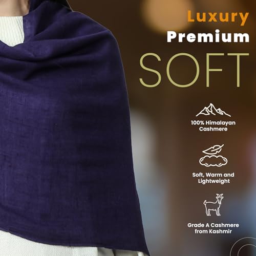 100% Himalayan Cashmere Wrap | Lightweight Cashmere Scarf | Ultra Thin Kashmiri Pashmina Shawl | Ideal For Travel - color: Navy