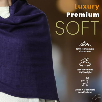 100% Himalayan Cashmere Wrap | Lightweight Cashmere Scarf | Ultra Thin Kashmiri Pashmina Shawl | Ideal For Travel - color: Navy