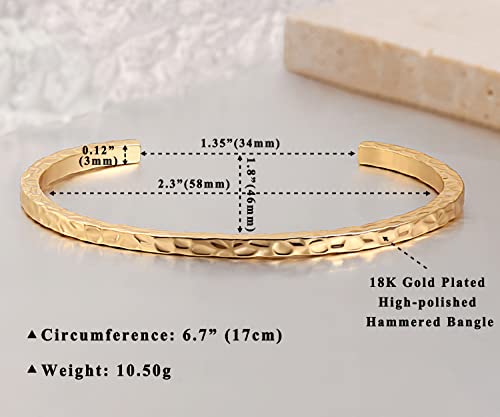 18K Gold Plated Open Cuff Bangle for Women Statement Brushed/Hammered/Textured Bracelet Layering Jewelry Love Gift for Her - style: Hammered Bangle