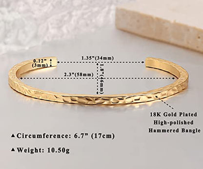 18K Gold Plated Open Cuff Bangle for Women Statement Brushed/Hammered/Textured Bracelet Layering Jewelry Love Gift for Her - style: Hammered Bangle