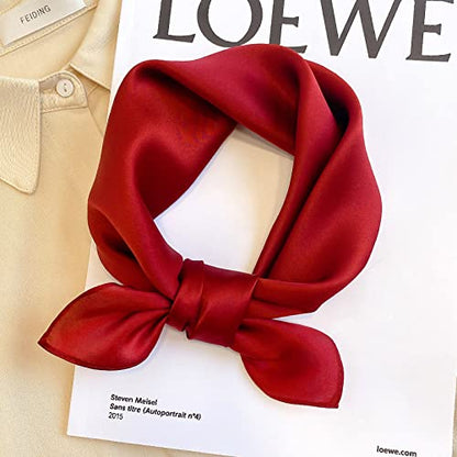 ANDANTINO 100% Mulberry Silk Square Scarf for Hair-25.6" X25.6'' Women Men Natural Silk Neckerchief Digital Printed Headscarf - color: Burgundy-solid Color