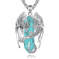 INFUSEU Unique Dragon Necklaces with Healing Crystal Stone for Men Women, Personalized Spiritual Gifts, 24 Inch Chain - color: Turquoise