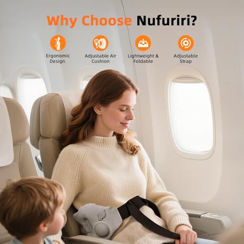 Inflatable Back Support Pillow for Travel – Foldable Travel Back Pillow for Airplane, Office, Car, Home – Adjustable Belt & Hand-Press Inflation, Compact & Lightweight