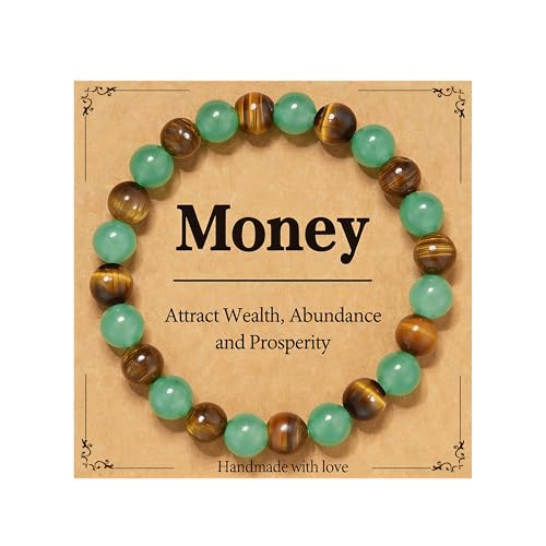 Healing Crystal Bracelet for Women, Natural Stone Beaded Healing Crystal Bracelet Triple Protection Stress Relief Beads Jewelry Birthday Gifts Jewelry for Her - style: Money