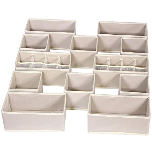 12 Pack Foldable Drawer Organizer Dividers Cloth Storage Box Closet Dresser Organizer Cube Fabric Containers Basket Bins for Underwear Bras Socks Panties Lingeries Nursery Baby Clothes Beige NN246 - color: Beige