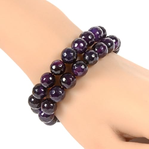 Justinstones Gemstone Crystals Chakra Beads Bracelet Crystal Healing 10mm Round Stretchable Bracelet for Her Gift - color: Faceted Purple Agate