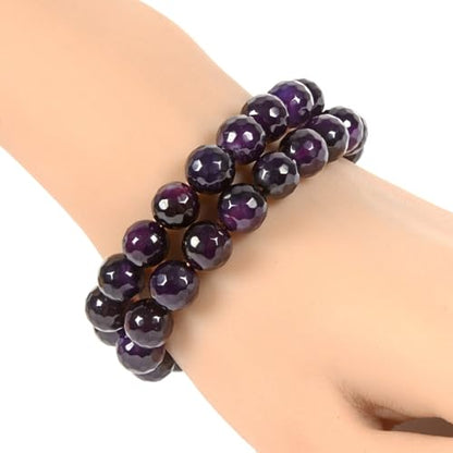 Justinstones Gemstone Crystals Chakra Beads Bracelet Crystal Healing 10mm Round Stretchable Bracelet for Her Gift - color: Faceted Purple Agate